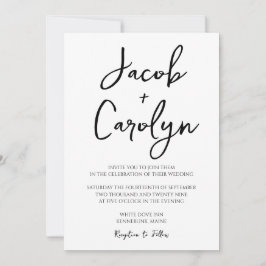 Minimalistisk svartvit enkel bröllopsinbjudan inbjudningar