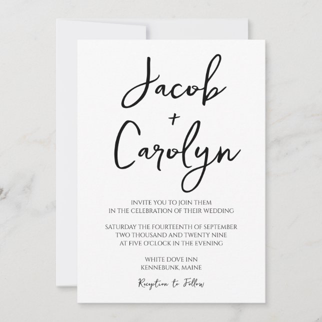 Minimalistisk svartvit enkel bröllopsinbjudan inbjudningar (Framsida)