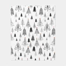 Minimalistisk svartvit Julgran Mönster Fleecefilt