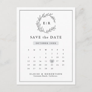 Minimalistisk svartvit kalender Spara datum Vykort