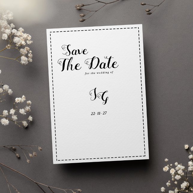 Minimalistisk svartvit kalligrafi Spara datumet Inbjudningar (Minimalist black white calligraphy Save The Date)