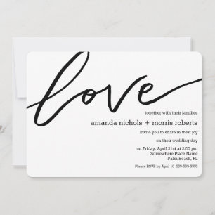 Minimalistisk svartvit Kärlek-typografi Bröllop Inbjudningar