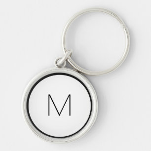 Minimalistisk svartvit monogram Brev Rund Silverfärgad Nyckelring