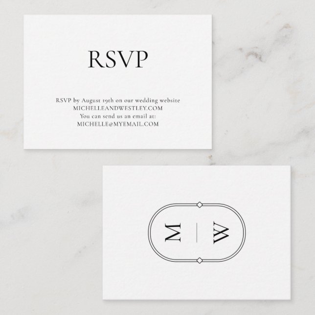 Minimalistisk svartvit Monogram-Bröllop OSA Tilläggskort (Fram/baksida)