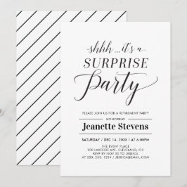 Minimalistisk svartvit överraskning Pension Party Inbjudningar