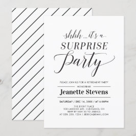Minimalistisk svartvit överraskning Pension Party Inbjudningar