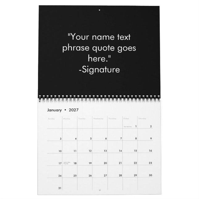 Minimalistisk svartvit personlig av anpassningsbar kalender (Jan 2027)