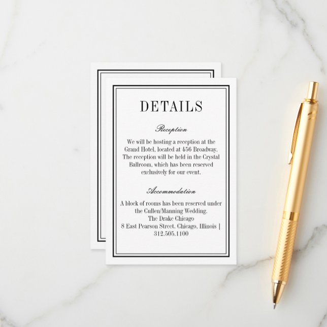 Minimalistisk svartvit QR-kod Bröllop-info Tilläggskort (Fram/Back In Situ)