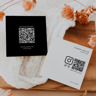 Minimalistisk svartvit QR-kod för hårslista Fyrkantigt Visitkort