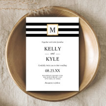 Minimalistisk svartvit Rand Monogram Bröllop