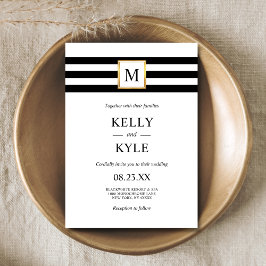 Minimalistisk svartvit Rand Monogram Bröllop Inbjudningar