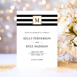Minimalistisk svartvit Rand Monogram Guld Spara Datumet