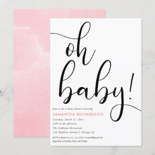 Minimalistisk svartvit rosa baby inbjudningar