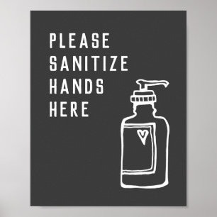 Minimalistisk svartvit sanering av Händer här Poster