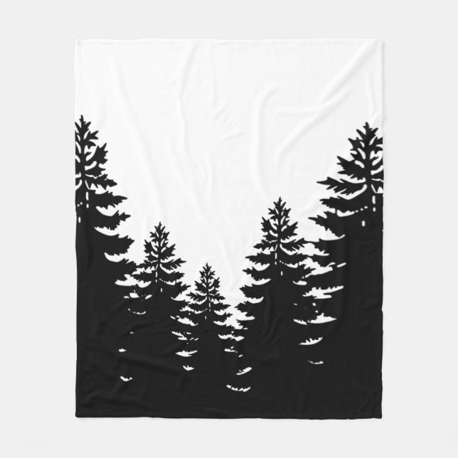 Minimalistisk svartvit silhuette gräs träd fleecefilt (Framsidan)
