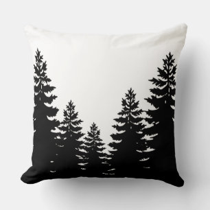 Minimalistisk svartvit silhuette gräs träd kudde