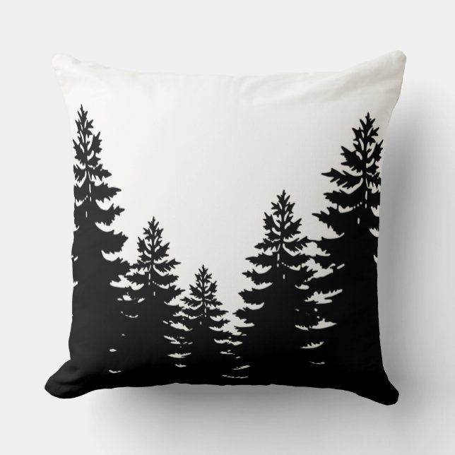 Minimalistisk svartvit silhuette gräs träd kudde (Framsida)