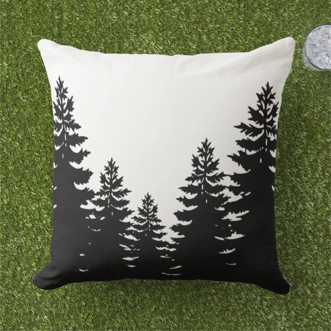 Minimalistisk svartvit silhuette gräs träd kudde (Gräs)