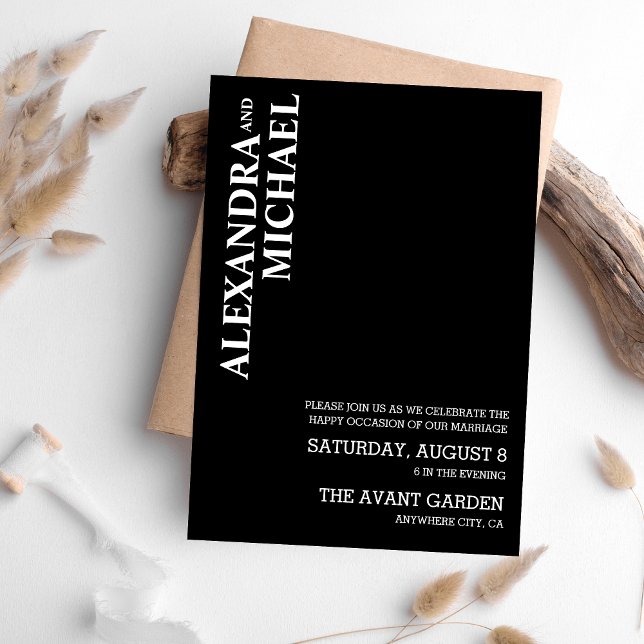Minimalistisk svartvit textbaserad Bröllop Invi Inbjudningar (Skapare uppladdad)