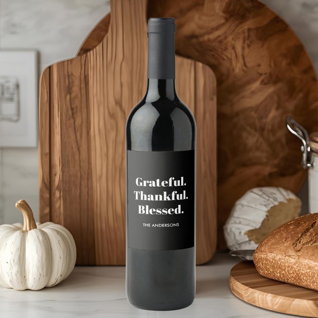 Minimalistisk svartvit Thanksgiving Vinflaska Etikett (Skapare uppladdad)