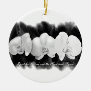 Minimalistisk svartvit vattenfärg Orchid-målning Julgransprydnad Keramik