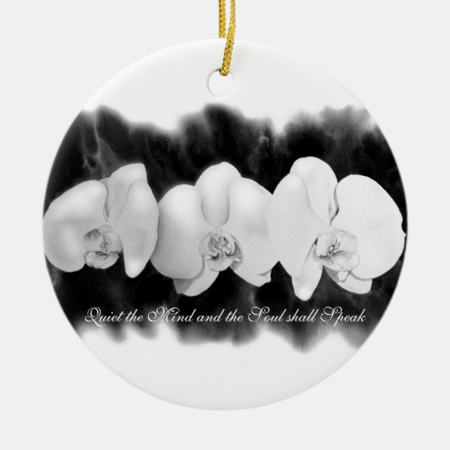 Minimalistisk svartvit vattenfärg Orchid-målning Julgransprydnad Keramik (Framsidan)