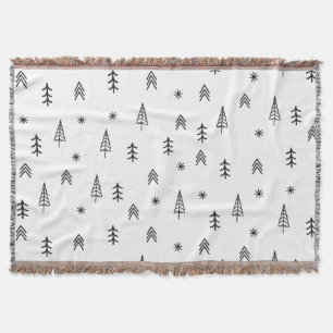 Minimalistisk svartvit vinter-skog Mönster Filt