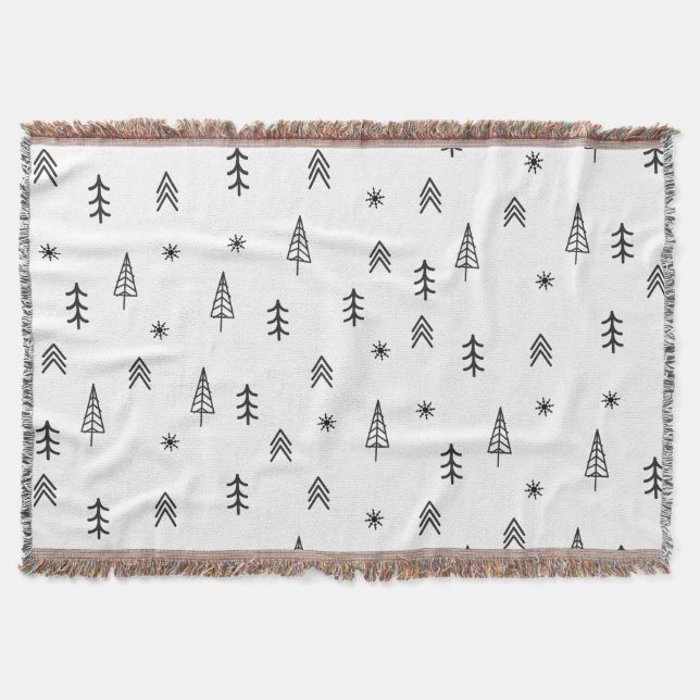 Minimalistisk svartvit vinter-skog Mönster Filt (Framsidan)