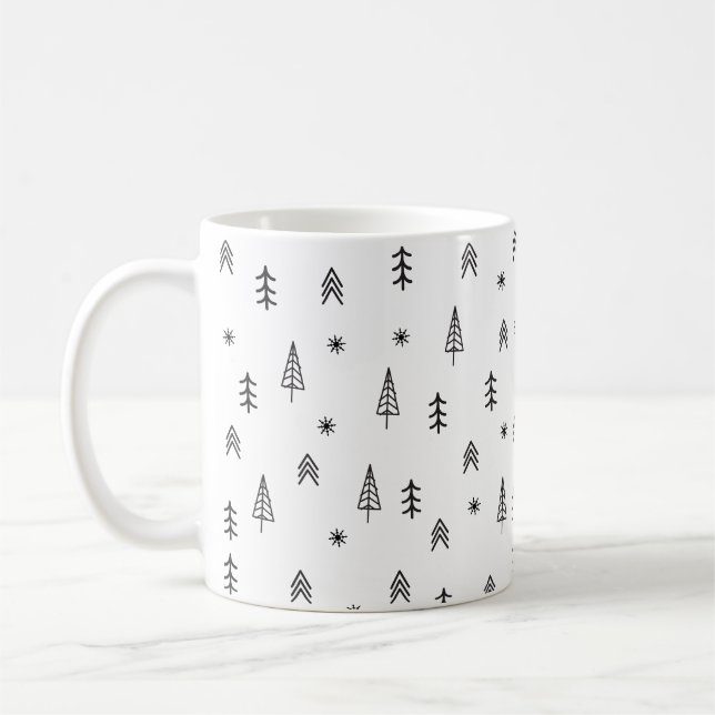 Minimalistisk svartvit vinter-skog Mönster Kaffemugg (Vänster)