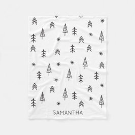 Minimalistisk svartvit vinterskog Mönster Namn Fleecefilt