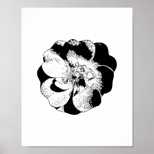Minimalistisk svartvitt-Blommigt Poster (Framsidan)