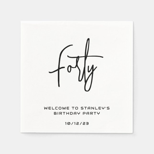 Minimalistisk svartvitt-Födelsedagsfest Pappersservett (Framsidan)
