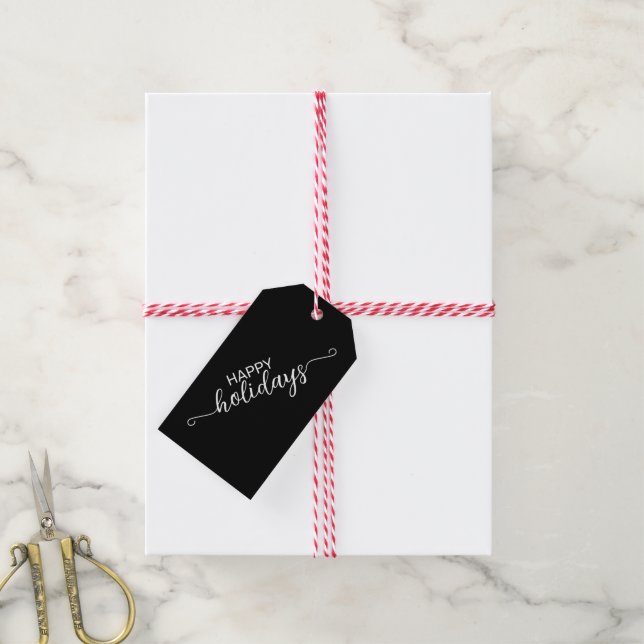 Minimalistisk svartvitt med enkel Elegant Presentetikett (Med Snöre)