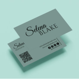 Minimalistisk svartvitt och Grönt | Modern QR-kod Visitkort