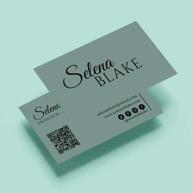 Minimalistisk svartvitt och Grönt | Modern QR-kod Visitkort (Skapare uppladdad)
