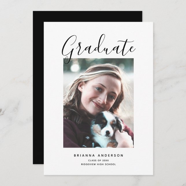 Minimalistisk svartvitt-Studentfest Inbjudningar (Fram/baksida)