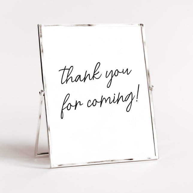 Minimalistisk svartvitt-Tack för kommande Poster (White Minimalist Heart Baby Shower Thank You for Coming Sign)