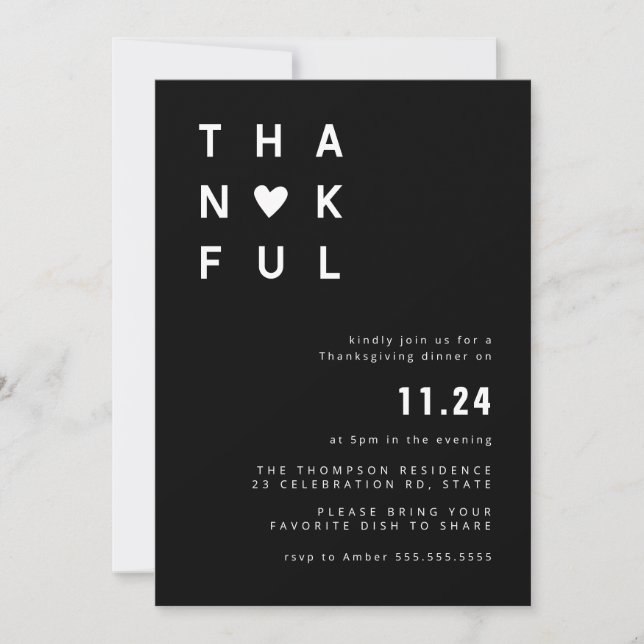 Minimalistisk svartvitt-Thanksgiving Inbjudningar (Framsida)