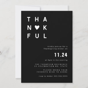 Minimalistisk svartvitt-Thanksgiving Inbjudningar
