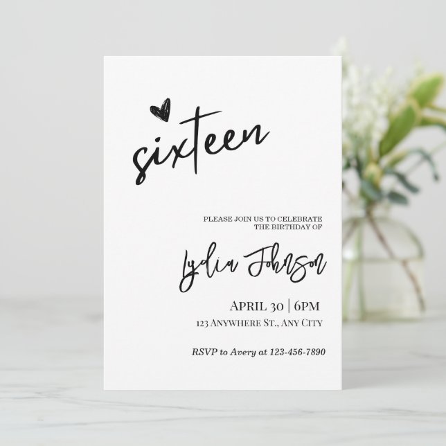Minimalistisk Sweet sixteen-födelsedag, Sverige 16 Inbjudningar (Stående Fram)