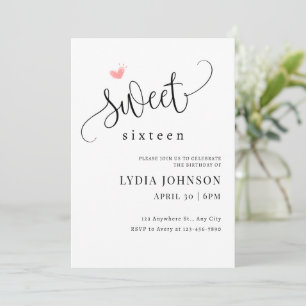Minimalistisk Sweet Sixteen födelsedagsinbjudan, S Inbjudningar