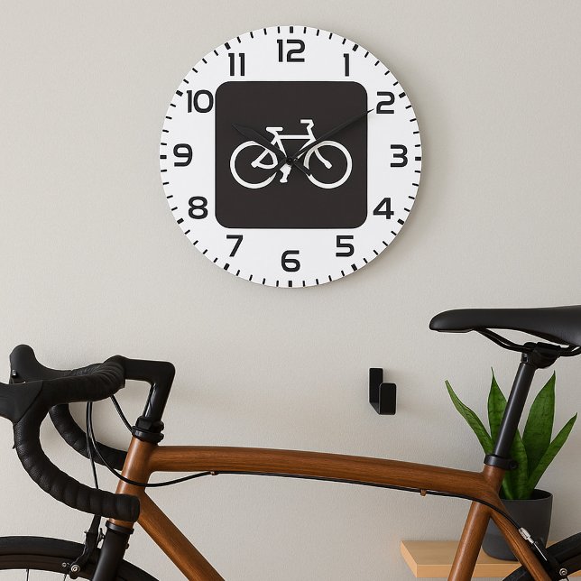 Minimalistisk symbol för svart och vit bike stor klocka (Skapare uppladdad)