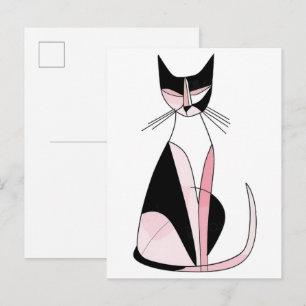Minimalistisk symmetrisk katt ritning vykort