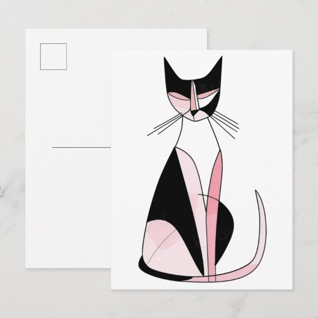 Minimalistisk symmetrisk katt ritning vykort (Fram/baksida)