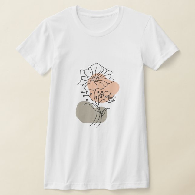 Minimalistisk T-shirt med blomsterlinjekonst (Laydown)