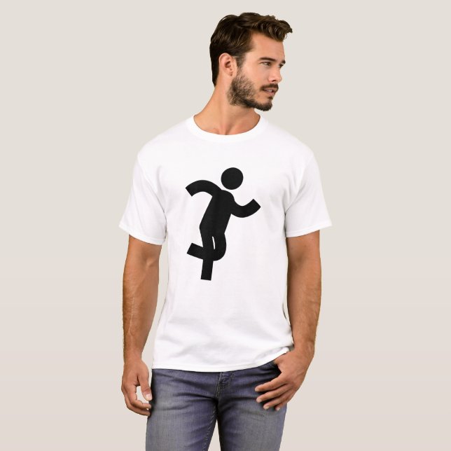Minimalistisk T-shirt med Klistickfigur som spring (Hel framsida)