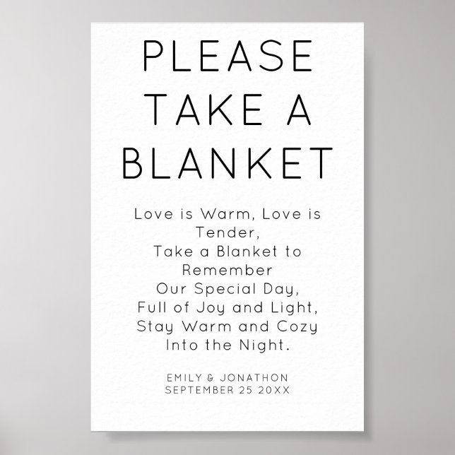 Minimalistisk Ta ett Blanket Bröllop-tecken Poster (Framsidan)