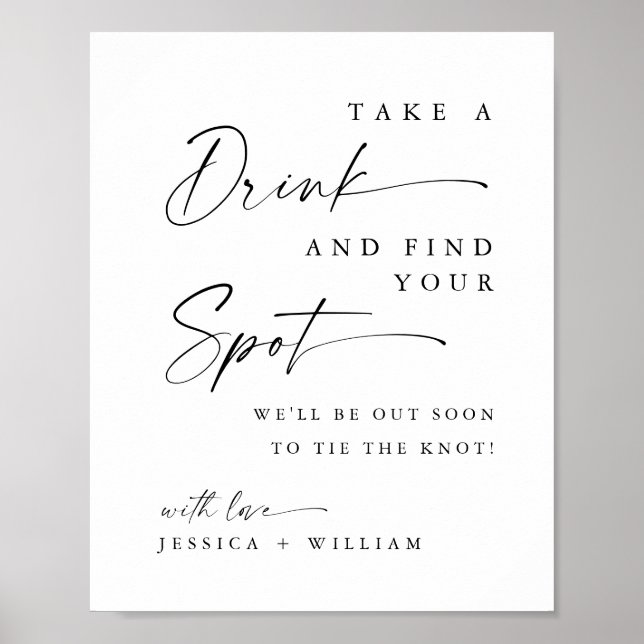 Minimalistisk Ta ett rattande Bröllop-sätesskylt Poster (Framsidan)