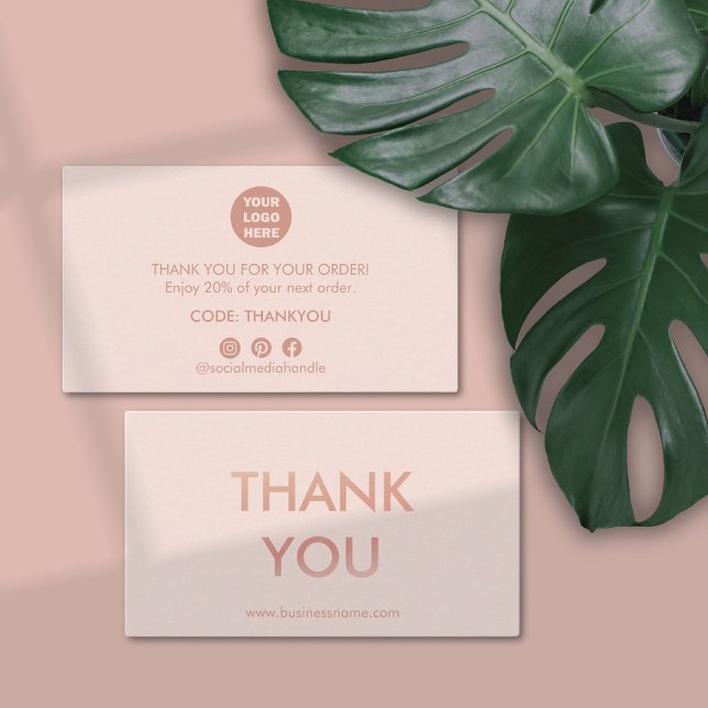Minimalistisk Tack av Ro Guld Rosa Visitkort (rose gold pink thank you business card for curstomer order)