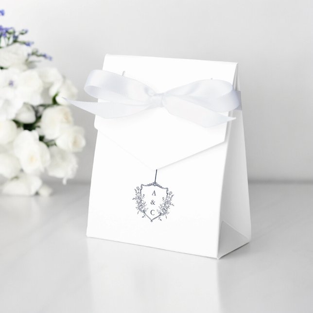 Minimalistisk Tack-blå textförmån för Bröllop-flot Presentaskar (wedding thank you favor box , with with navy , modern crested monogram , )